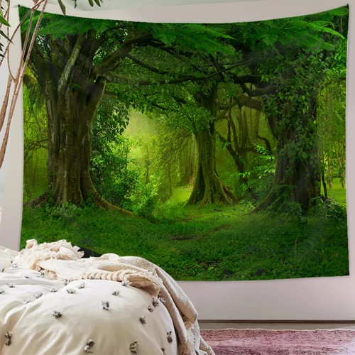 Virgin Forest Tapestry Green Tree Forest Tapestry Wall Hanging Nature Home Decor - Picture 3 of 8