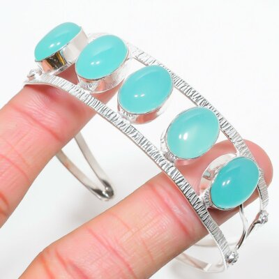 Bracelet Manchette Réglable En Argent Sterling 925 - Pierre De Labradorite Naturelle Noire - Fait Main En Inde - Neuf Sans Emballage