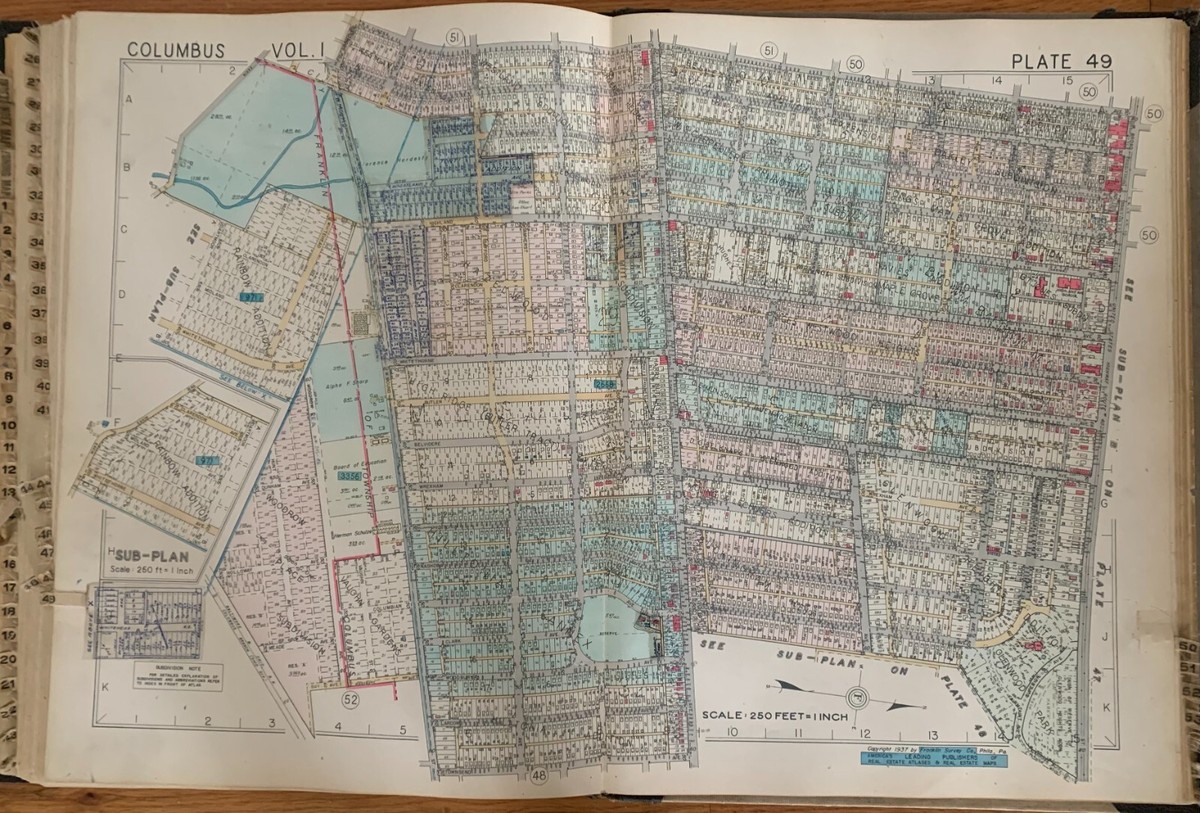 1937 COLUMBUS OHIO CENTRAL HILLTOP EAKIN RD TO BROAD ST ATLAS MAP 