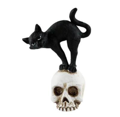 Miniature Fairy Garden 2.75'' Halloween Black Cat Standing on Skull Buy 3 Save $5
