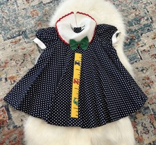 Vintage Peaches 'N Cream Dress Blue White Polka Dot ABC Girls Size 4T