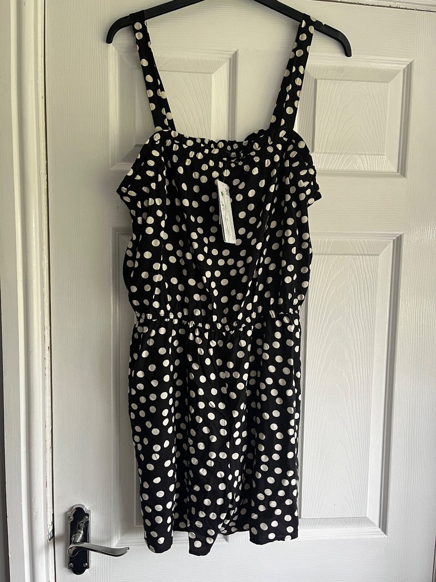 Matalan Papaya Black White Polka Dot Playsuit size 16 New UK