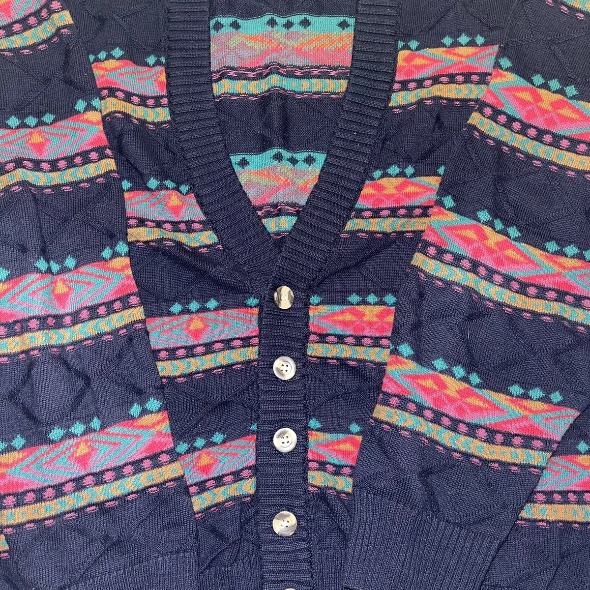 Vintage 80s 90s Cotton Traders Aztec South Western Cardigan Sweater Men s L