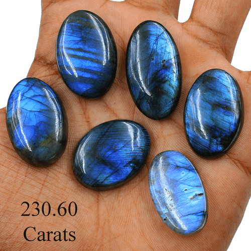 Posten 6 Stck. Natürlicher Labradorit Blau Feuer Top Qualität 28-34 mm Oval Cabochon Edelsteine - Bild 8 von 12