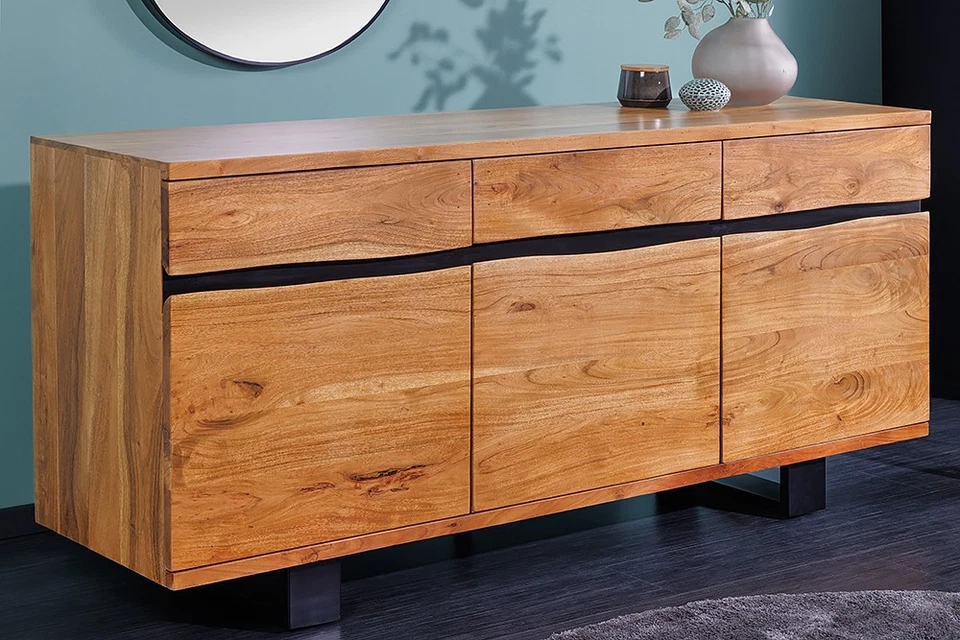 Massives Sideboard MAMMUT 160cm Akazie Baumkante Anrichte Beistellschrank - Bild 3 von 4