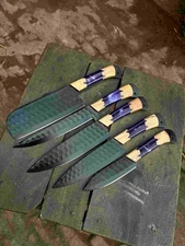Hand-Forged Chef Knife Set (5-Piece) – Black Hammered Steel Blades