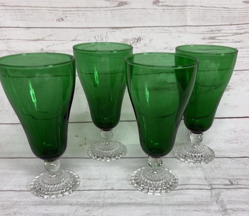 4 Vintage Anchor Hocking Boopie Burple Forest Green Water Glasses Goblets