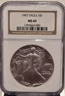 1987 $1 American Silver Eagle Dollar NGC MS69