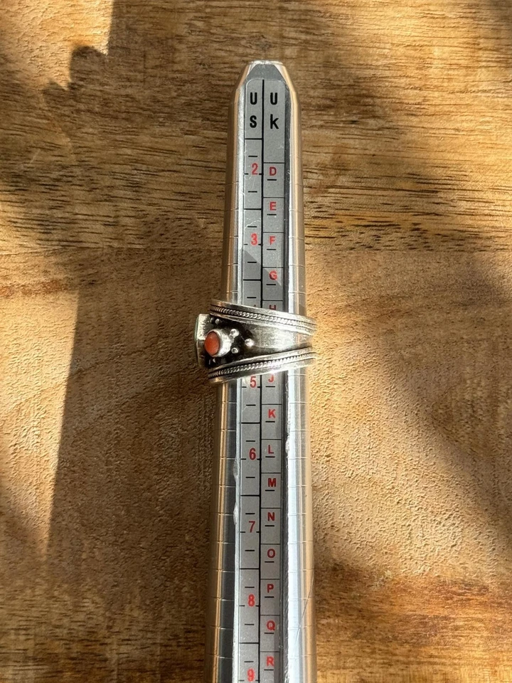 Vintage Sterling Silver Navajo Turquoise Coral Ring Size 4.5 - Image 2 of 4