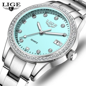LIGE Women Watch Quartz Date Luminous Waterproof Stainless Steel Ladies Watch