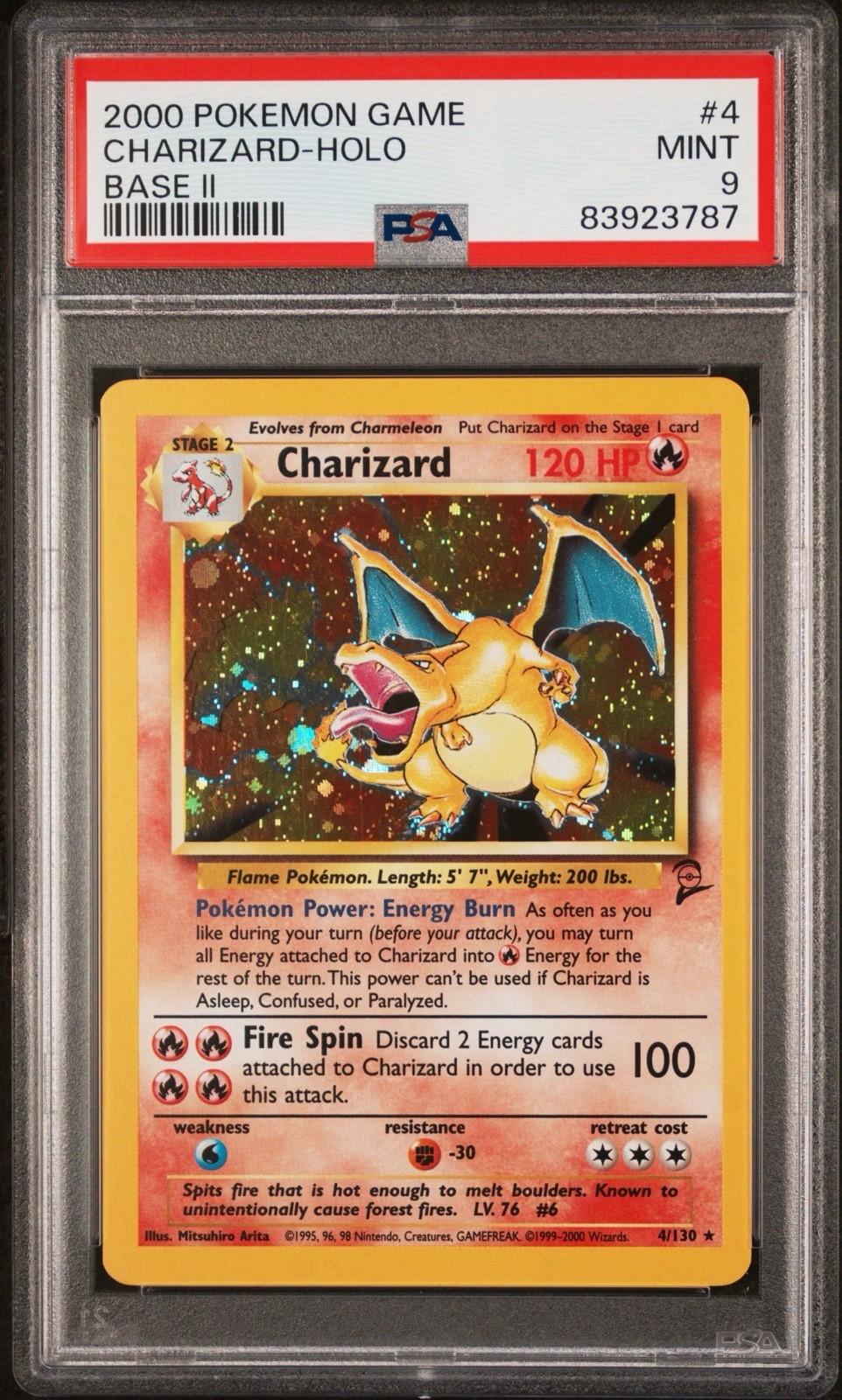 Charizard Holo #4 2000 Pokemon Game Base II Base Set 2 PSA Mint 9