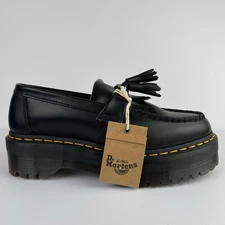 Dr. Martens Adrian Quad Black Platform Shoes Yellow Stitch Women’s Size 7 NWT