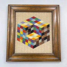 Mid Century Modern Art Geometric Needlepoint 3D Wall Cube