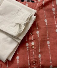 Men s XS Coral Printed Kurta with White Pajama Set Front Zipper Pajama