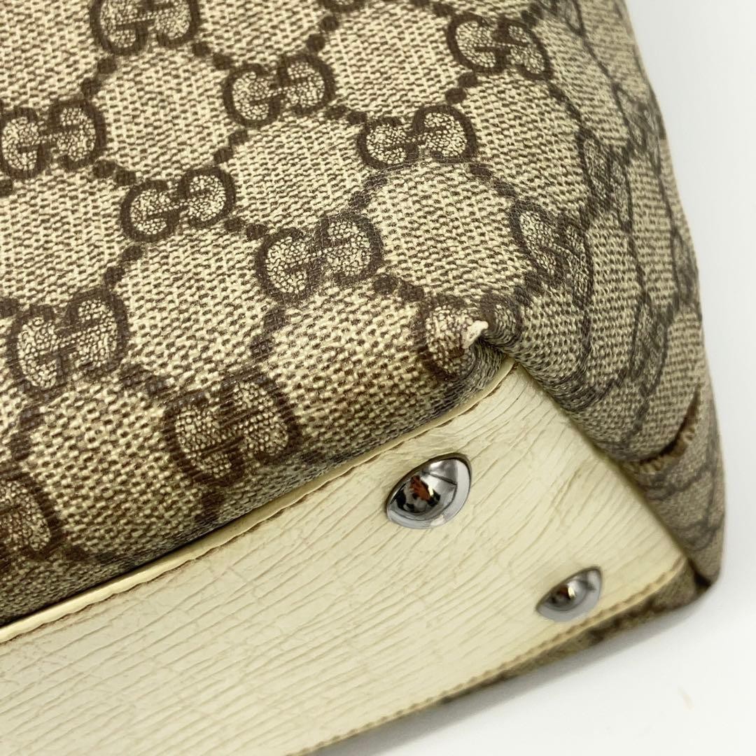 GUCCI GG Supreme Canvas Tote Bag Beige Leather Handle A4 Storage Pre-owned thumbnail 19
