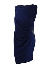 Betsy & Adam Women's Plus Size Glitter Draped Dress (14W, Navy/Silver)