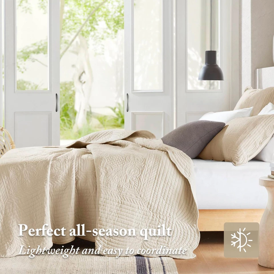 Juego de edredón Toscana - Diseño casual de costuras damasco cubrecama ligero... Foto 4 de 4