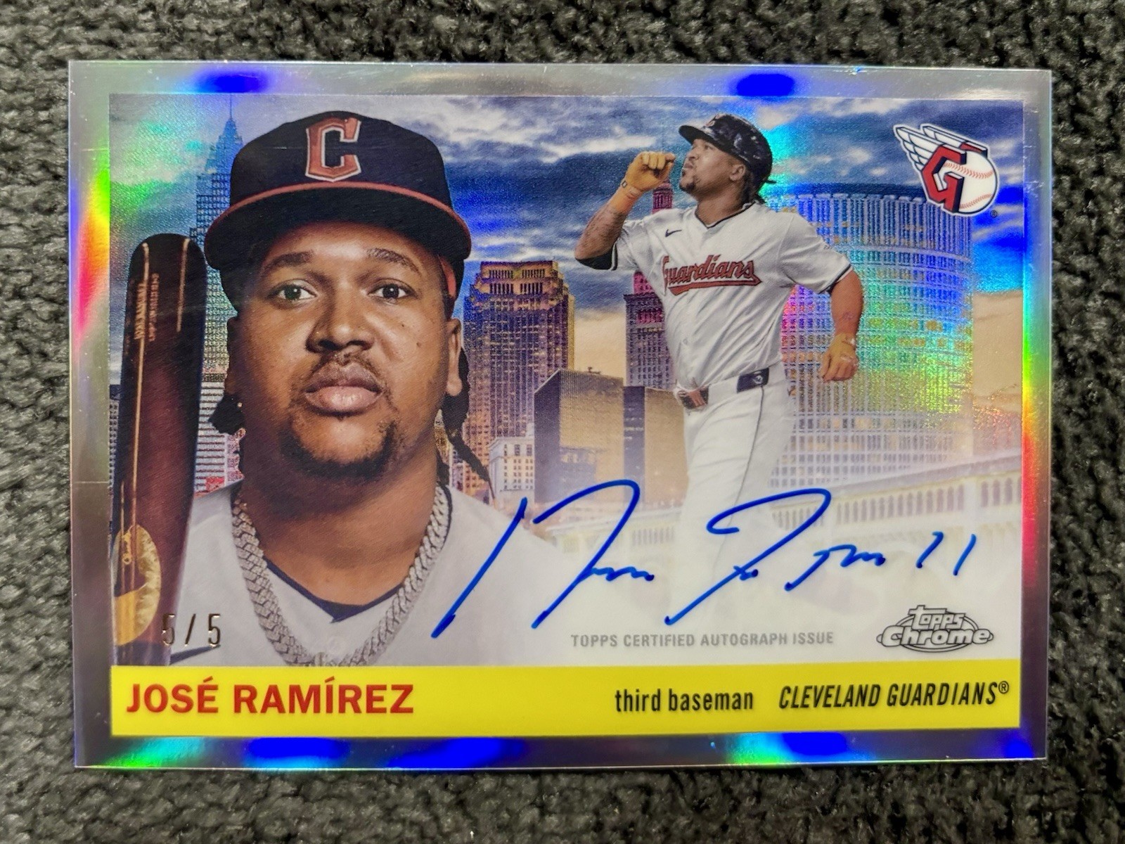 2025 Topps Chrome Platinum Jose Ramirez 1955 City Variation Auto Guardians 5/5