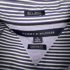 Tommy Hilfiger Striped Shirt XL Custom Fit Blue Navy Button Down Cotton Preppy