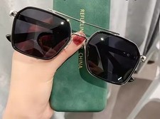 Geometric Unisex Hexagon Silver Black Frame Dark Gray Lens Pilot Sunglasses NEW