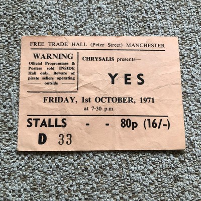 Yes ticket Free Trade Hall Manchester 01/10/71 #D33