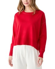 DKNY Women s Crew Neck Stud Trim Split Hem Sweater NWT Size Medium