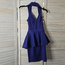 ASOS Mini Dress Womens Low Back Cocktail Gown Size 4 Purple Peplum Waist
