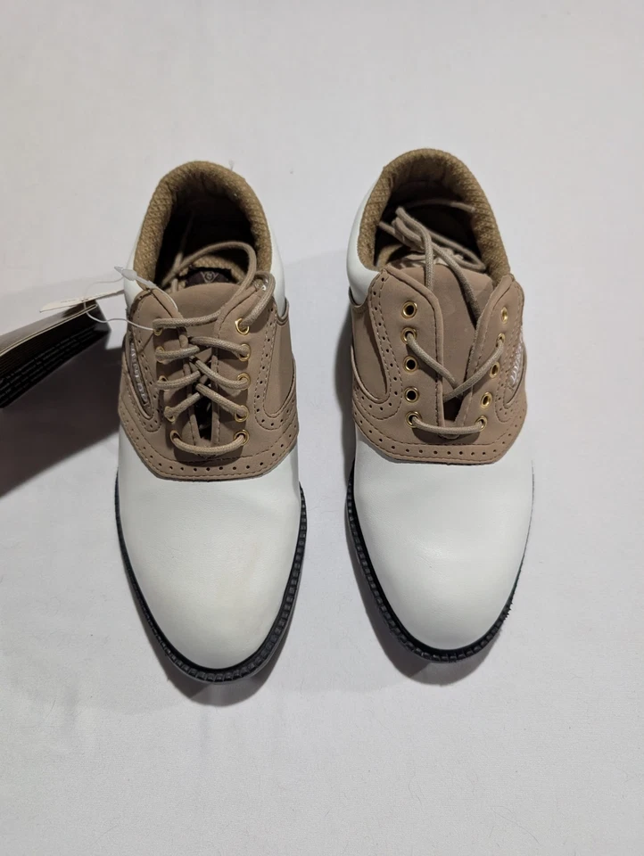 Dunlop Classic Saddle Golf Shoes Boys 3 Spikeless White Brown Sports Comfort  - Image 2 of 4
