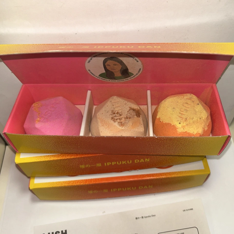 3 Cajas LUSH Ippuku Dan Japón Edición Limitada Calentamiento Baño Bomba Trío Set 9 Total Foto 2 de 4