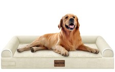 Orthopedic Large Dog Bed XL Bolster Egg Crate Foam Waterproof Washable Beige