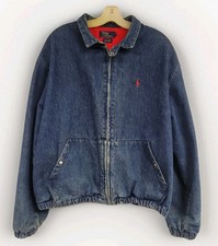 MENS VINTAGE POLO RALPH LAUREN DENIM JACKET RED COTTON LINED VINTAGE 90s SIZE XL