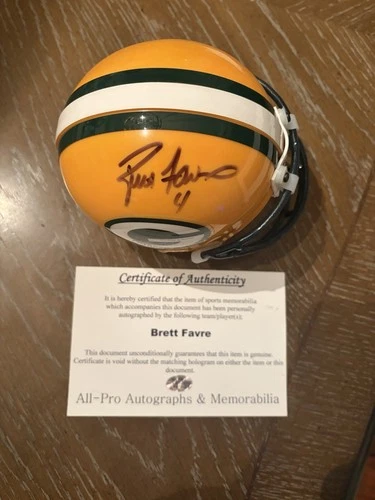Brett Favre Signed Green Bay Packers Mini Helmet All-Pro Autographs Certificate