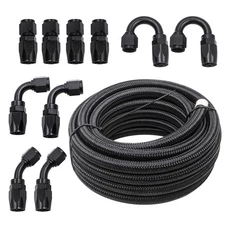 6AN Nylon Braided Fuel Line Hose Kit 20FT CPE Rubber w/ Fittings Black