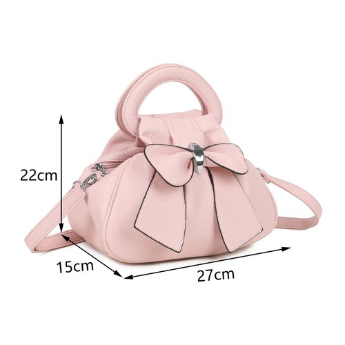 Women's Large Bow Shoulder Handbag Top Handel Zip Closure Evening Ladies Bag New - Afbeelding 2 van 20