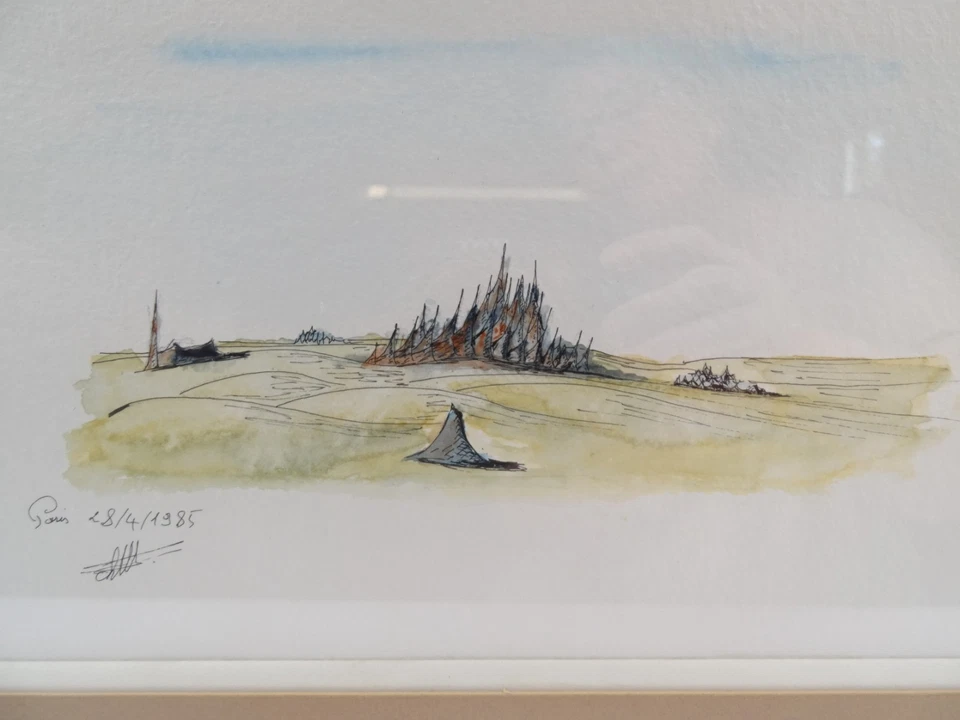 Chafik Wafai Aquarell Paris 1985 signiert Büttenpapier Galerie Rahmen 39x30 cm - Bild 3 von 4