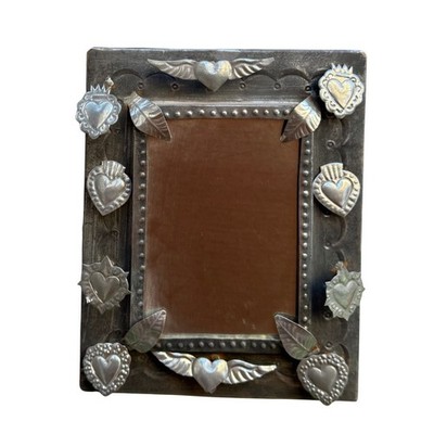 Vintage Tin Milagro Mirror Oaxaca Mexico Handmade Folk Art 8 x 10