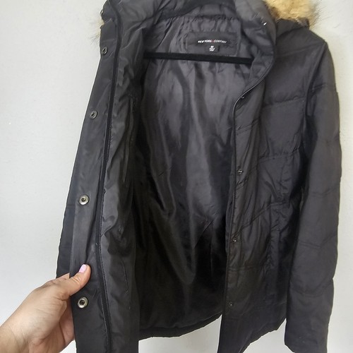 NY&Co Faux Fur Hooded Puffer Down Jacket Womens Size M Medium Black Tan - Picture 11 of 14