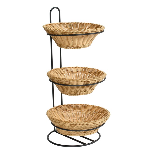 3 Tier Plastic Wicker Baskets Display Stand 12 W x 12.5 D x 24.75 H