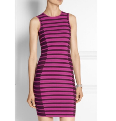 NEW Opening Ceremony Pink Striped Fitted Graphic Dress Beet