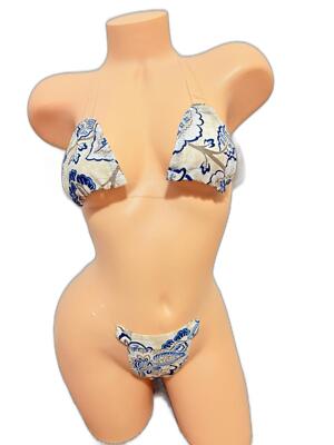 Navy and Beige Exotic Two Piece Dancer Bikini Dancewear Costume