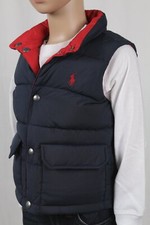 POLO RALPH LAUREN NAVY BLUE RED REVERSIBLE DOWN PUFFER VEST SKI NWT 100