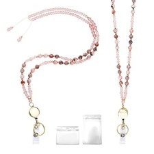 Retractable Lanyards for ID Badges Natural Stone Beaded Teacher Lanyard with ...