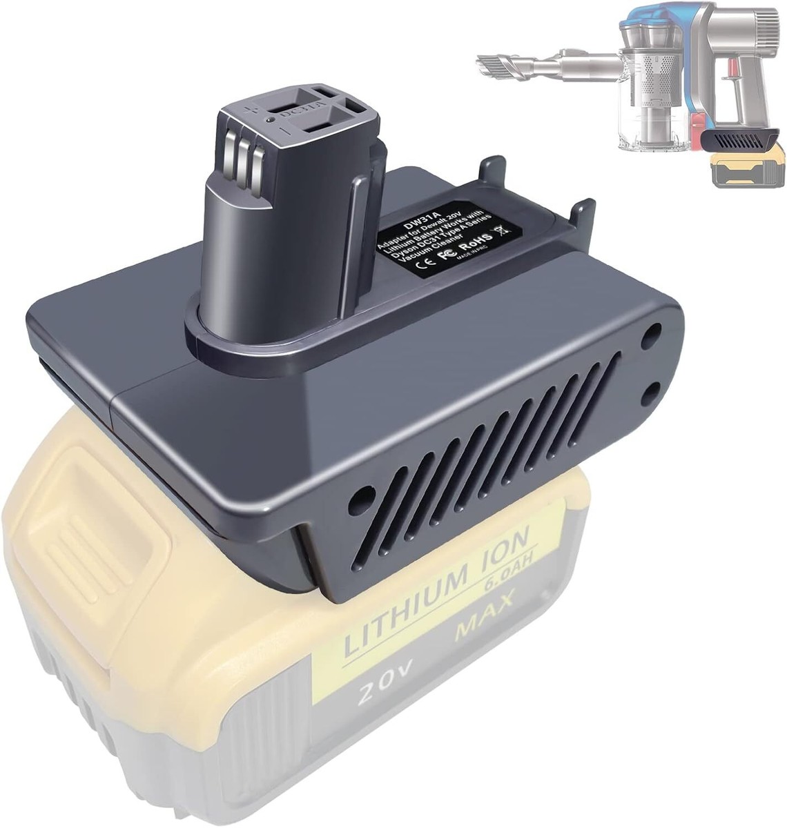 for Dyson DC31 Type A Adapter for Dewalt 20V Li-ion Battery to