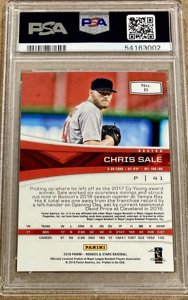 2018 Panini Chronicles Rookies Stars #6 Chris Sale GREEN PSA 9 MINT (4/5) - Image 2 of 2