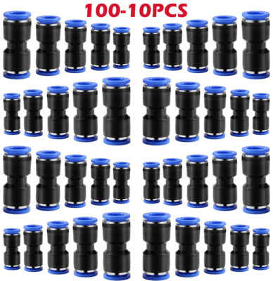 100PCS Quick Release Pneumatic Air Line Hose Fitting Kit Straight Push Connector