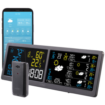 infactory WLAN-Funk-Wetterstation mit Widescreen-VA-Display, Außensensor und App