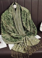 Ladies Green Paisley Arty Ethnic Long Dressy Large Chic Neck Scarf  Shawl