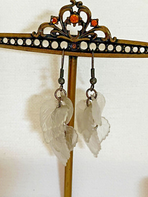 Vintage Celluloid  Drop white Tone Earrings Cascade Of Leaves  