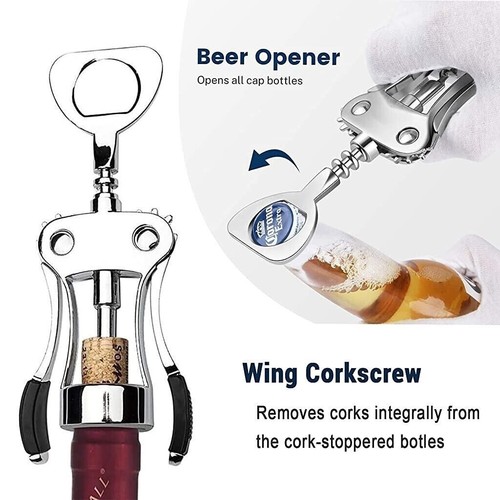 3Pcs Wine Opener Gift Set Wing Corkscrew Beer Bottle Opener & Stopper Cutter - Picture 3 of 8