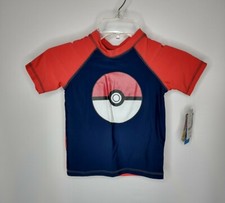 New Pokemon Rash Guard Swim Shirt Pokeball size XS UPF 50 Short Sleeve Blue Red